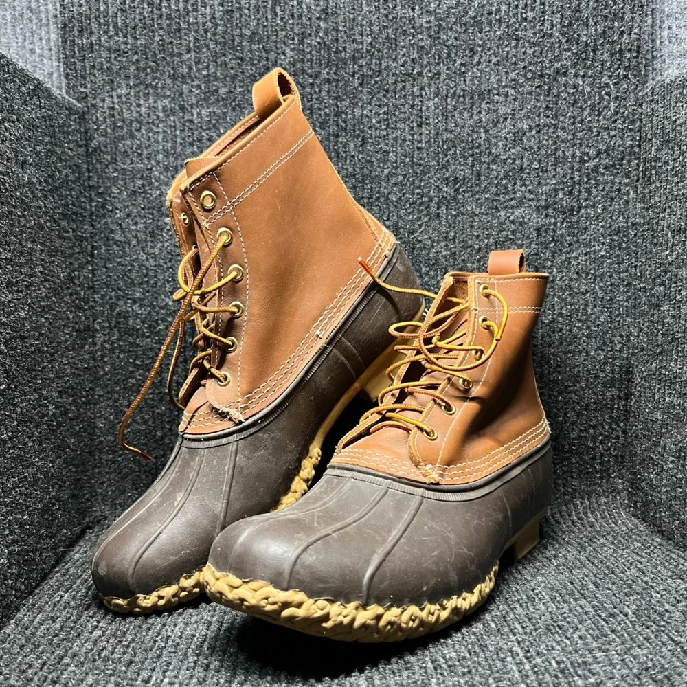 LL Bean Duck Boots Mens 11 W Brown 8 Inch Waterproof Leather‎ Hunting Rain 60009
